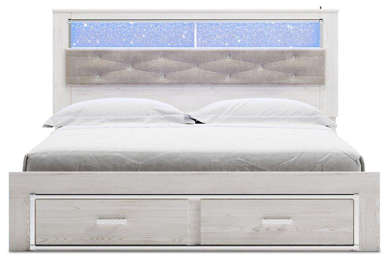 Altyra White King Upholstered Bookcase Bed with Storage