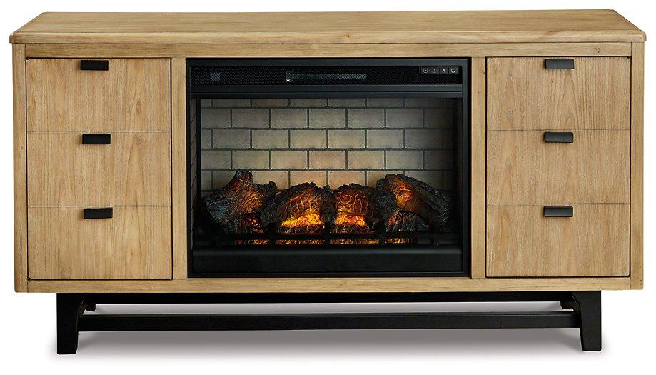 Freslowe Light Brown/Black TV Stand with Electric Fireplace