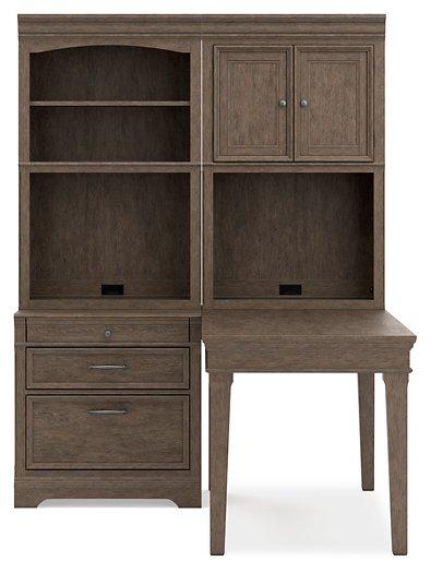 Janismore Weathered Gray 4-Piece Bookcase Wall Unit with Desk