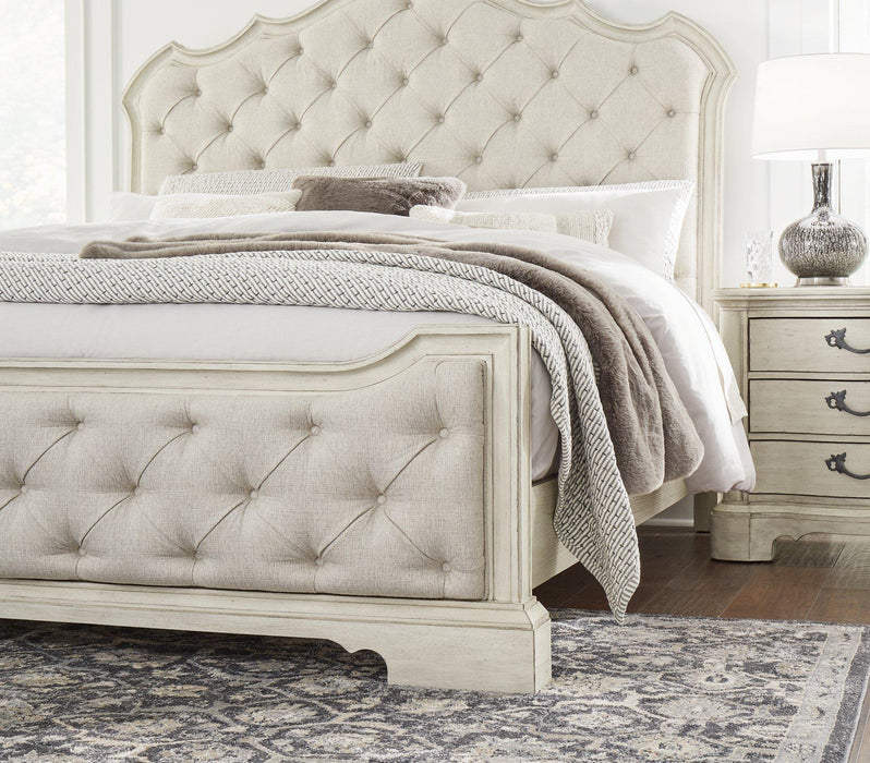 Arlendyne Antique White King Upholstered Bed