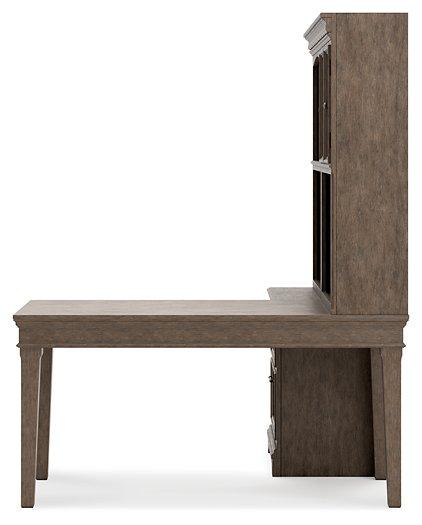 Janismore Weathered Gray 4-Piece Bookcase Wall Unit with Desk