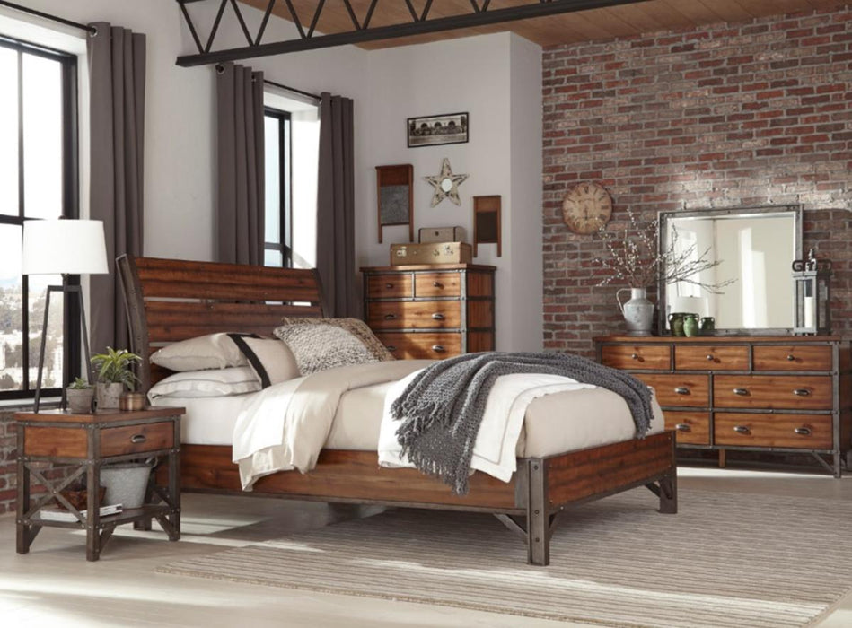 Homelegance Holverson Queen Platform Bed in Rustic Brown & Gunmetal 1715-1*