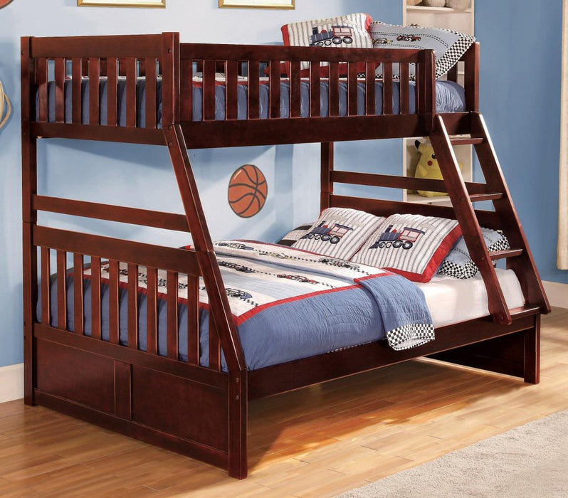 Homelegance Rowe Twin/Full Bunk Bed in Dark Cherry