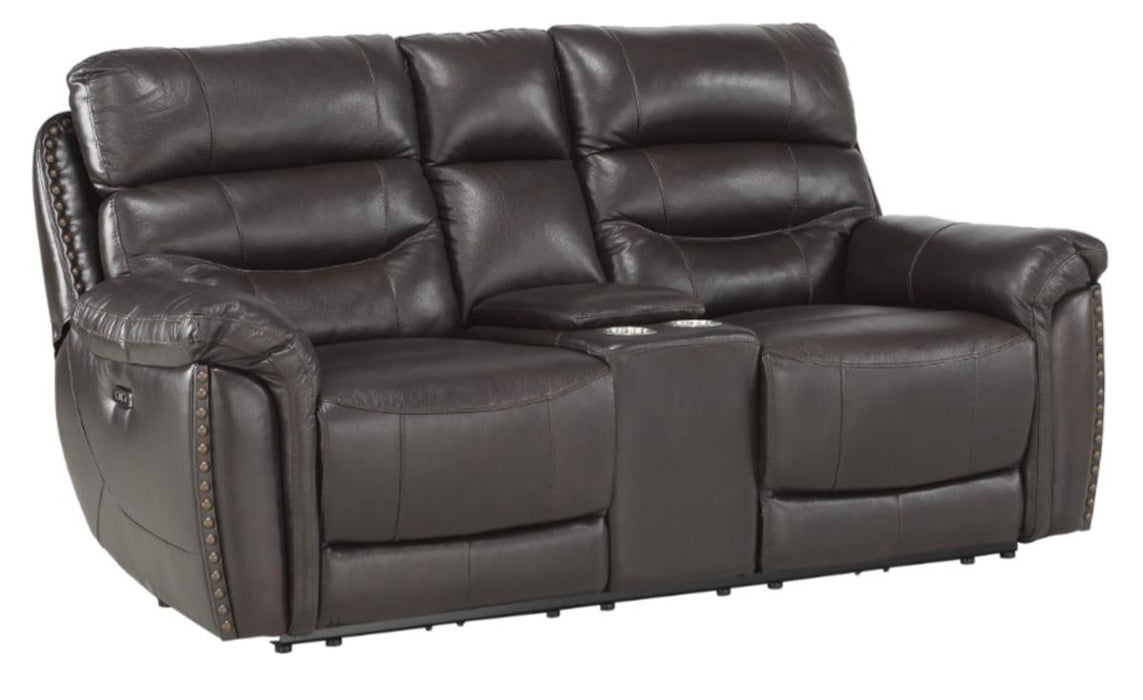 Homelegance Furniture Lance Power Double Reclining Loveseat with Power Headrests in Brown