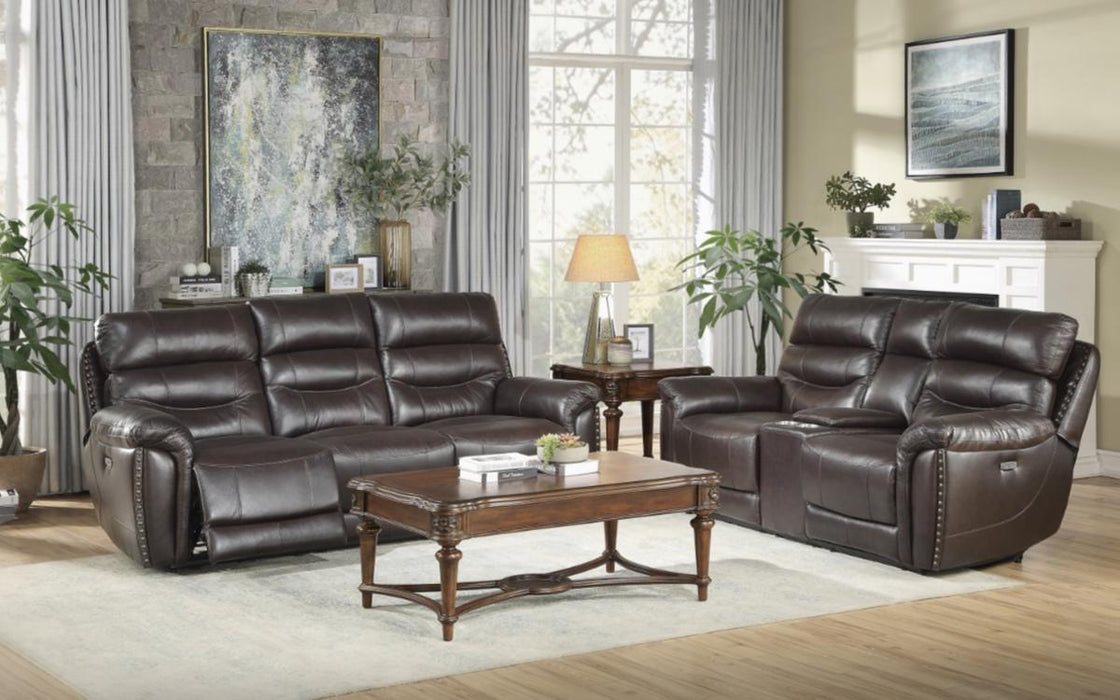 Homelegance Furniture Lance Power Double Reclining Loveseat with Power Headrests in Brown