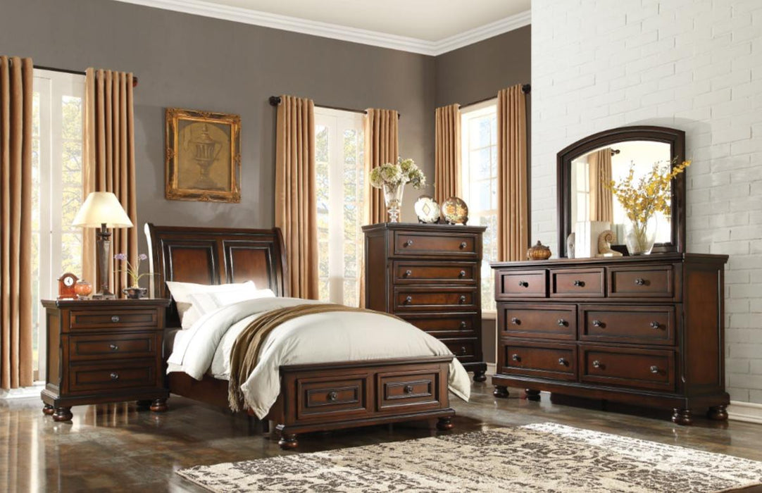 Homelegance Cumberland King Sleigh Platform Bed with Footboard Storage in Brown Cherry