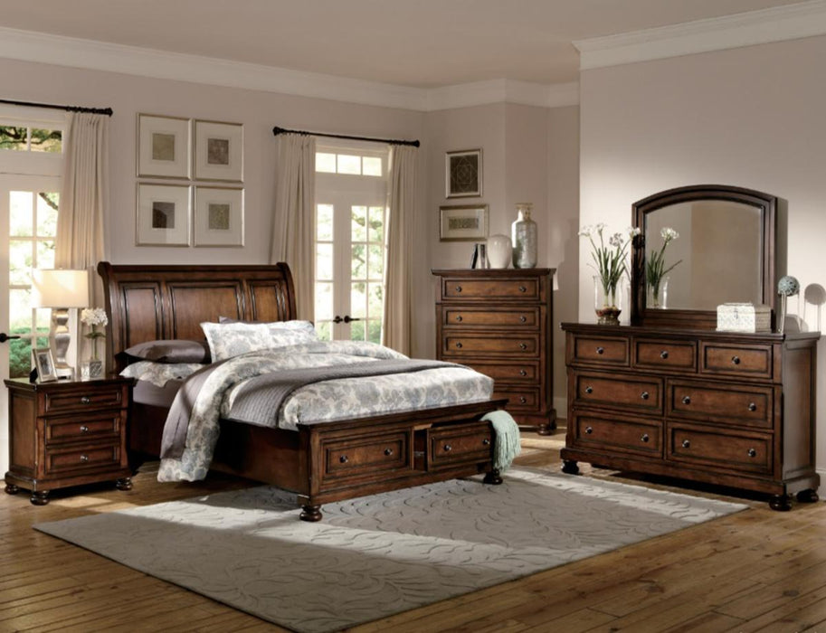 Homelegance Cumberland King Sleigh Platform Bed with Footboard Storage in Brown Cherry