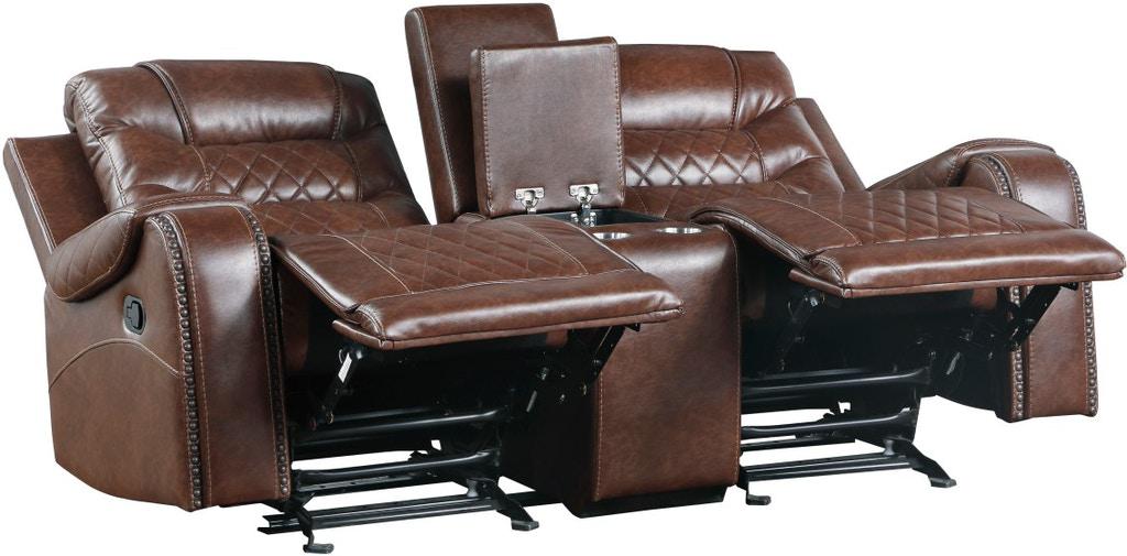 Homelegance Furniture Putnam Double Glider Reclining Loveseat in Brown 9405BR-2