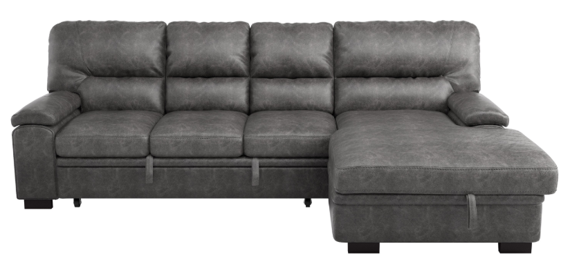 Homelegance Furniture Michigan Sectional with Pull Out Bed and Right Chaise in Dark Gray