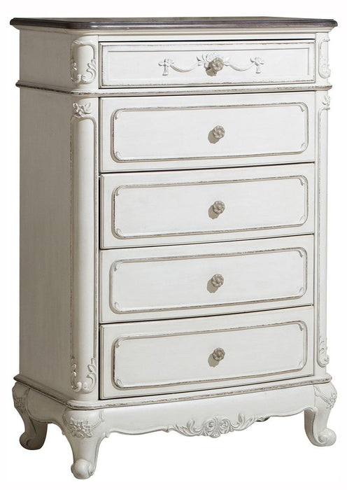 Homelegance Cinderella 5 Drawer Chest in Antique White with Grey Rub-Through