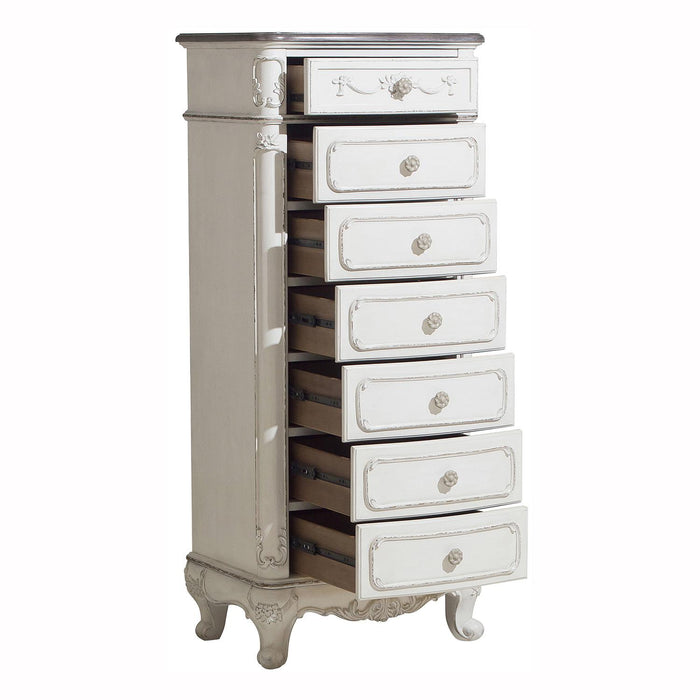 Homelegance Cinderella 7 Drawer Tall Chest Antique White with Grey Rub-Through