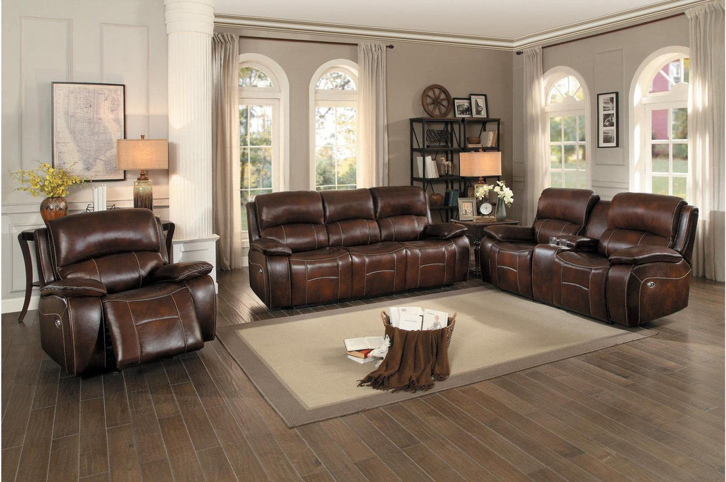 Homelegance Furniture Mahala Double Reclining Sofa in Brown 8200BRW-3PW