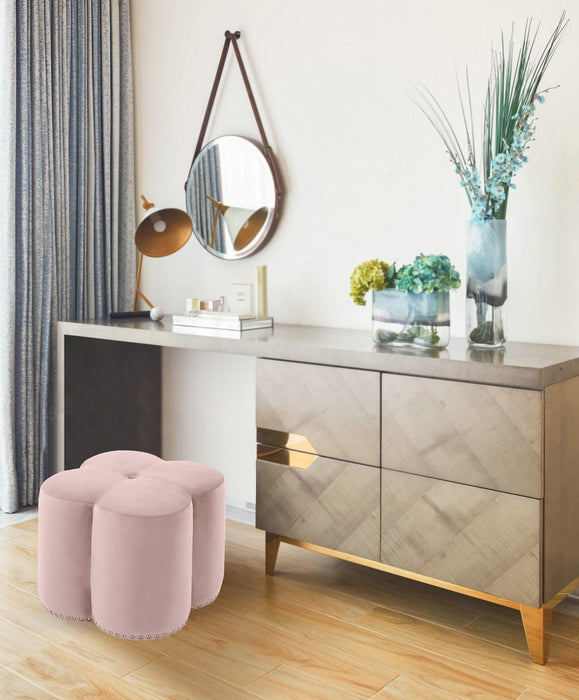 Clover Pink Velvet Ottoman