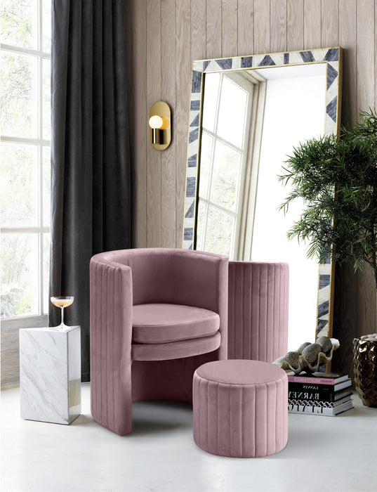 Selena Pink Velvet Accent Chair and Ottoman Set