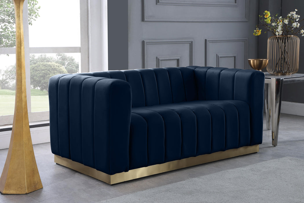 Marlon Navy Velvet Loveseat