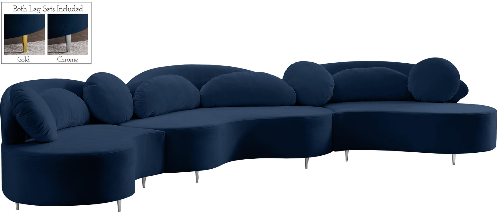 Vivacious Navy Velvet 3pc. Sectional (3 Boxes)