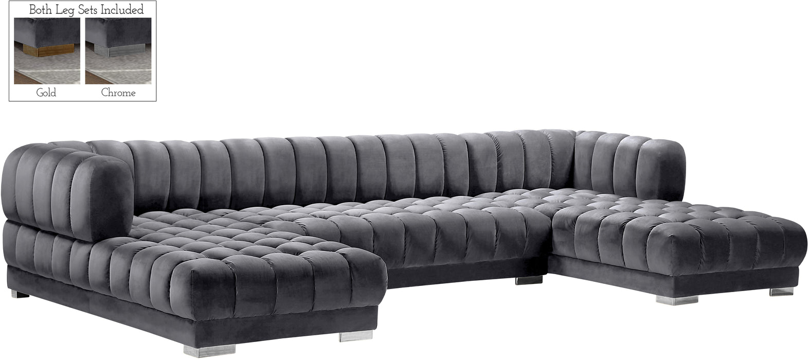 Gwen Grey Velvet 3pc. Sectional (3 Boxes)