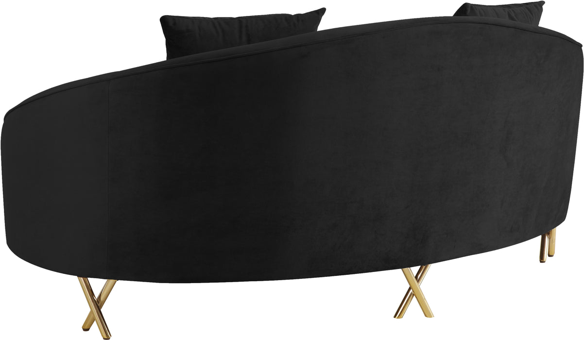 Serpentine Black Velvet Loveseat