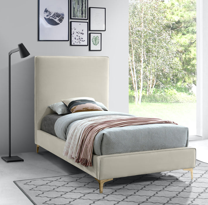 Geri Cream Velvet Twin Bed