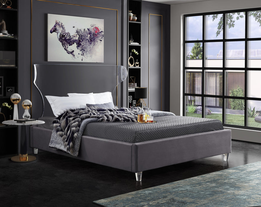 Ghost Grey Velvet Full Bed