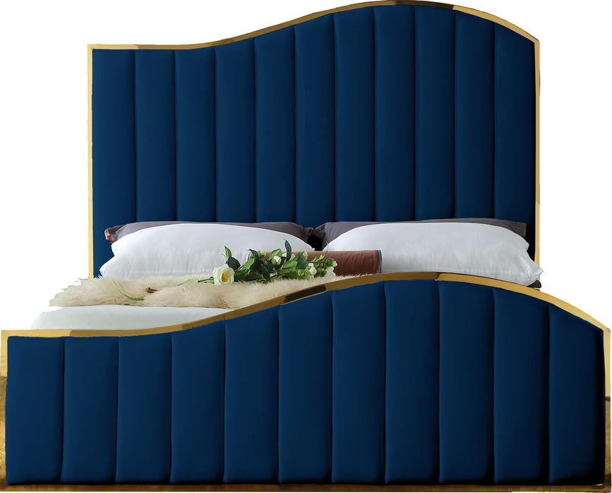 Jolie Navy Velvet Queen Bed (3 Boxes)