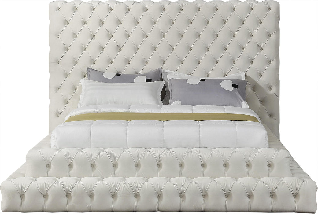 Revel Cream Velvet Queen Bed (3 Boxes)