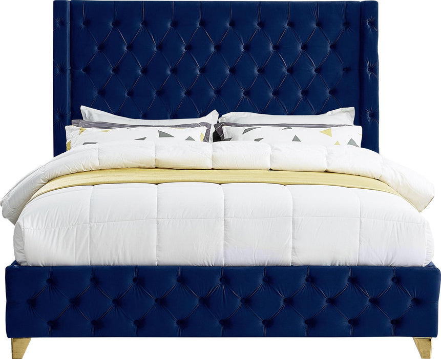 Savan Navy Velvet Full Bed