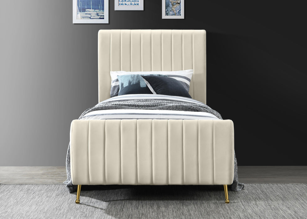 Zara Cream Velvet Twin Bed (3 Boxes)