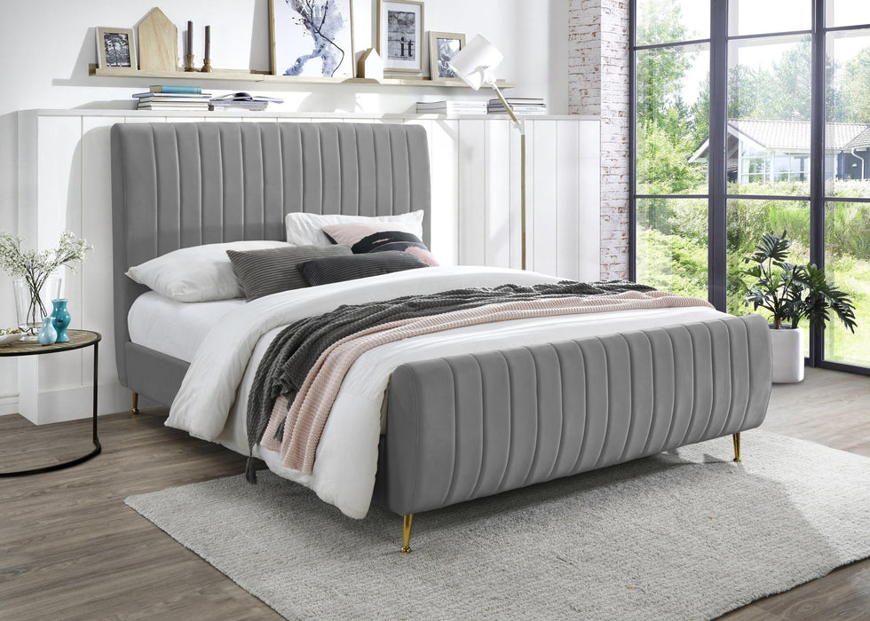 Zara Grey Velvet King Bed (3 Boxes)