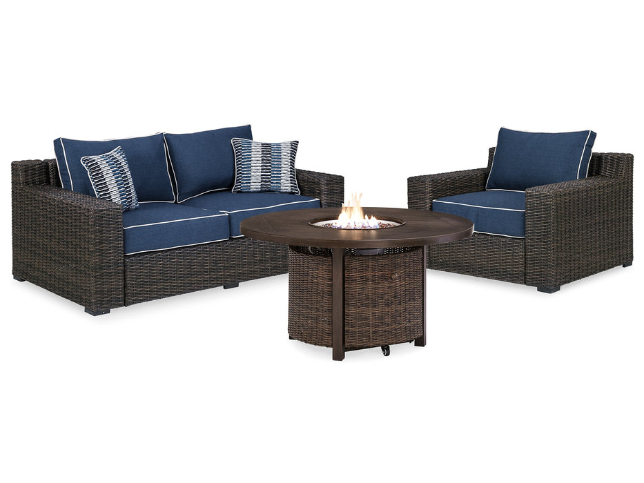 Grasson Lane Grasson Lane Nuvella Loveseat and 2 Lounge Chairs with Fire Pit Table