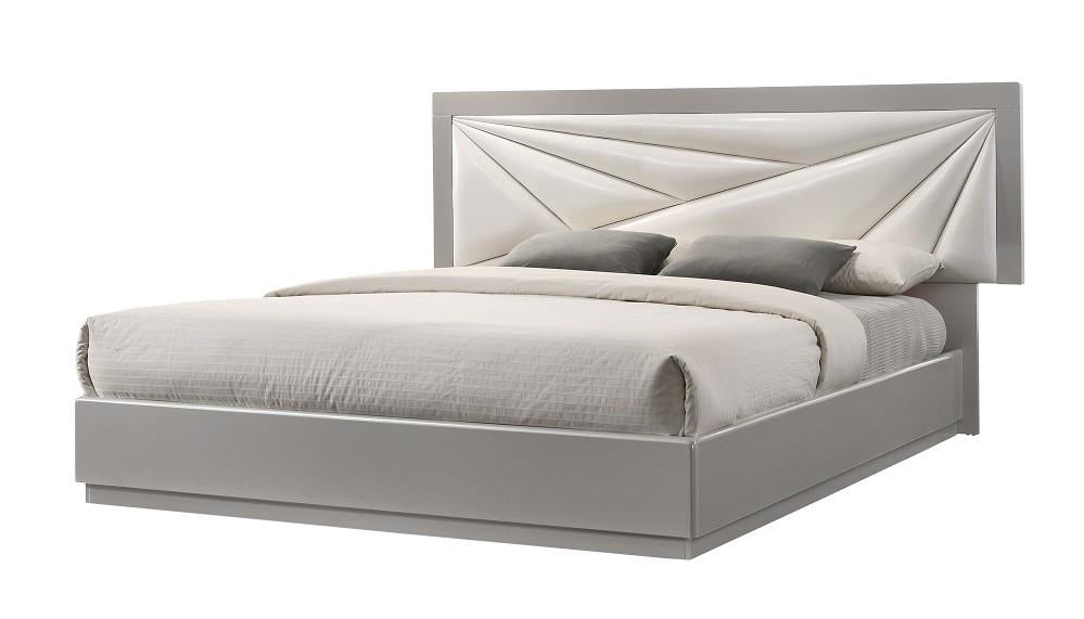 Florence White and Light Grey Lacquer Platform Bedroom Set