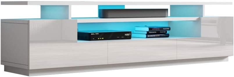 MEBLE FURNITURE & RUGS Eva 77" Modern High Gloss TV Stand with 16 Color LEDs