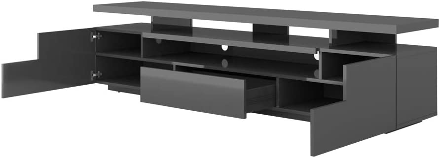 MEBLE FURNITURE & RUGS Eva 77" Modern High Gloss TV Stand with 16 Color LEDs