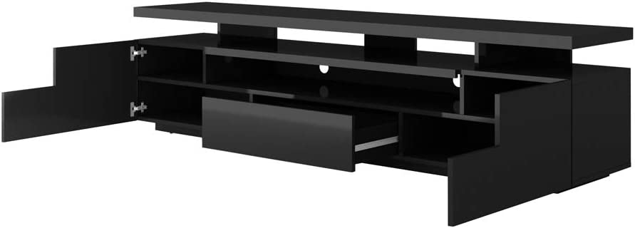 MEBLE FURNITURE & RUGS Eva 77" Modern High Gloss TV Stand with 16 Color LEDs