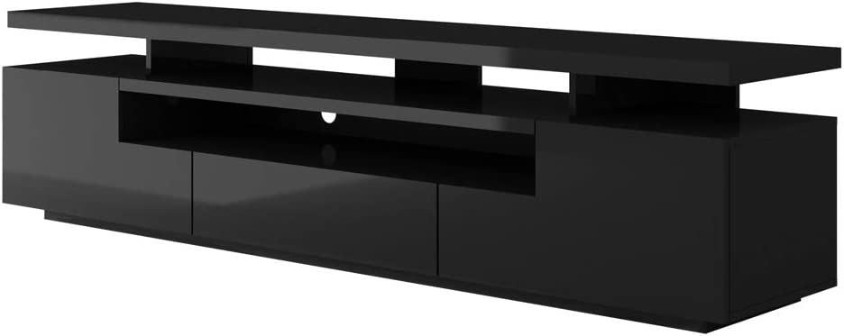 MEBLE FURNITURE & RUGS Eva 77" Modern High Gloss TV Stand with 16 Color LEDs