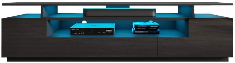 MEBLE FURNITURE & RUGS Eva 77" Modern High Gloss TV Stand with 16 Color LEDs