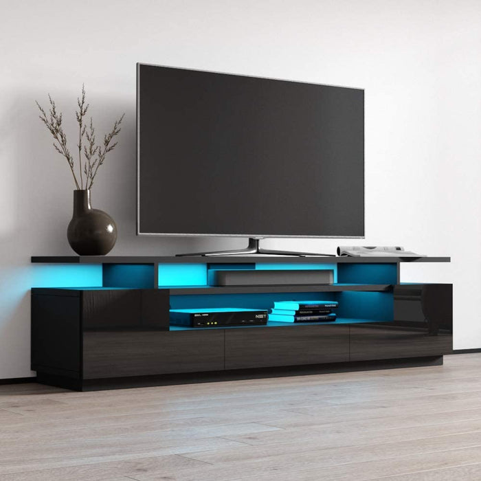 MEBLE FURNITURE & RUGS Eva 77" Modern High Gloss TV Stand with 16 Color LEDs