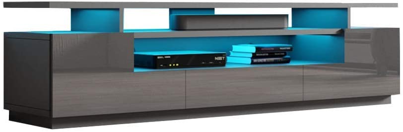 MEBLE FURNITURE & RUGS Eva 77" Modern High Gloss TV Stand with 16 Color LEDs