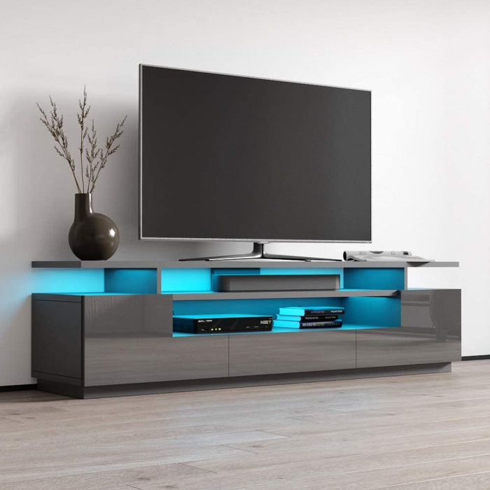 MEBLE FURNITURE & RUGS Eva 77" Modern High Gloss TV Stand with 16 Color LEDs