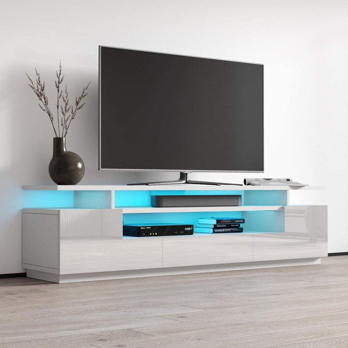 MEBLE FURNITURE & RUGS Eva 77" Modern High Gloss TV Stand with 16 Color LEDs