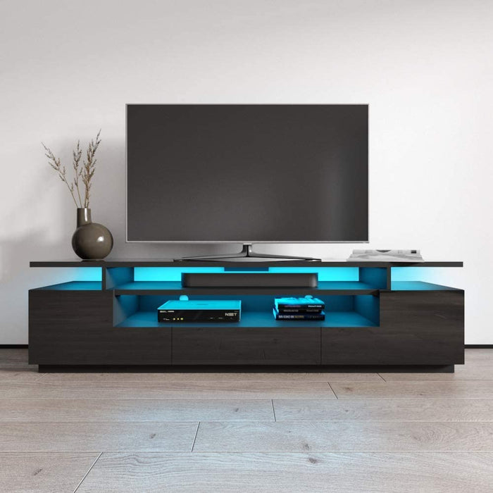 MEBLE FURNITURE & RUGS Eva 77" Modern High Gloss TV Stand with 16 Color LEDs