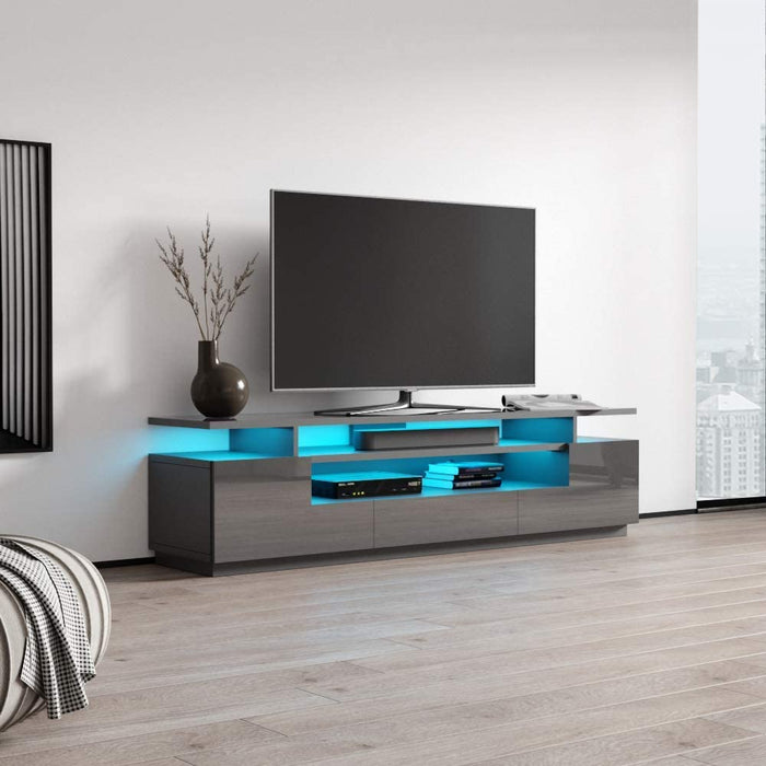 MEBLE FURNITURE & RUGS Eva 77" Modern High Gloss TV Stand with 16 Color LEDs