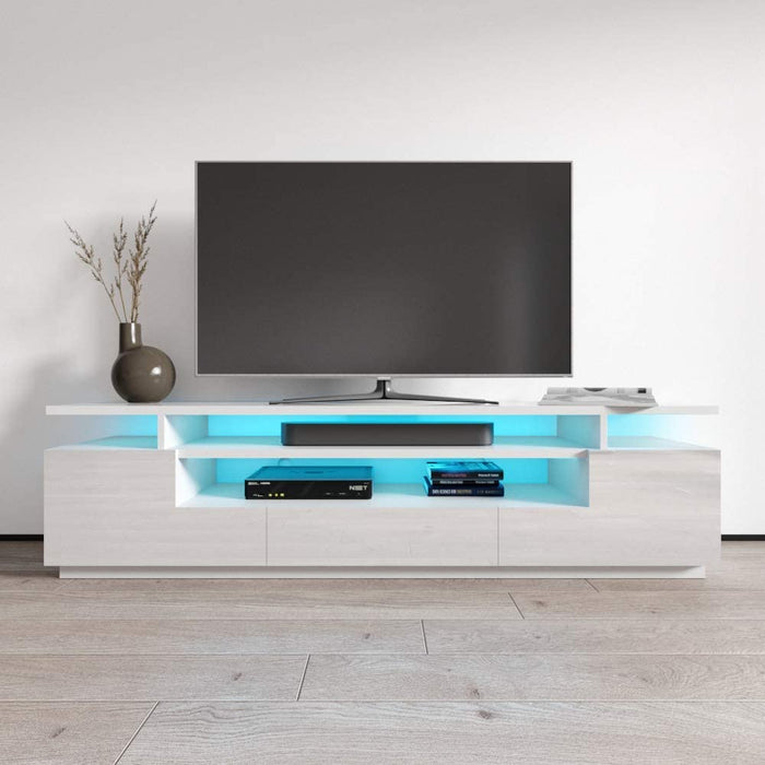 MEBLE FURNITURE & RUGS Eva 77" Modern High Gloss TV Stand with 16 Color LEDs