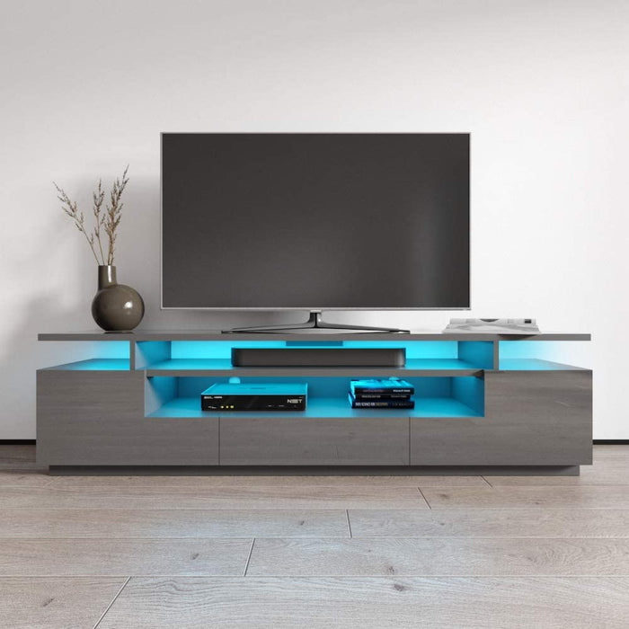 MEBLE FURNITURE & RUGS Eva 77" Modern High Gloss TV Stand with 16 Color LEDs