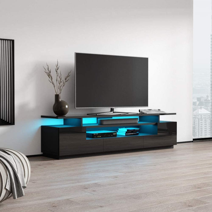 MEBLE FURNITURE & RUGS Eva 77" Modern High Gloss TV Stand with 16 Color LEDs