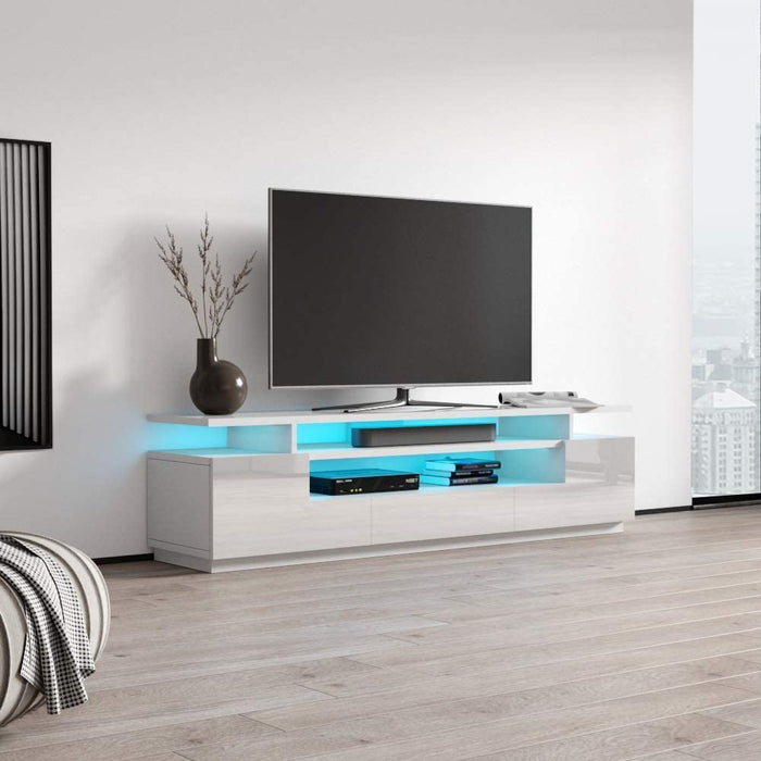 MEBLE FURNITURE & RUGS Eva 77" Modern High Gloss TV Stand with 16 Color LEDs