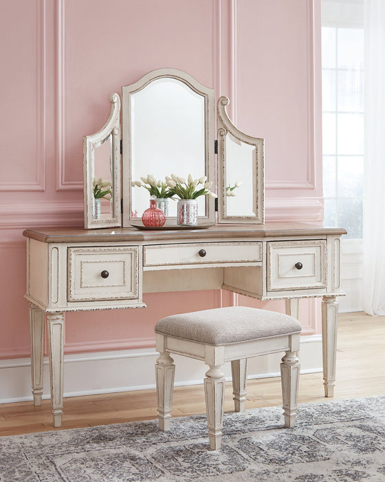 Realyn Vanity and Mirror with Stool image