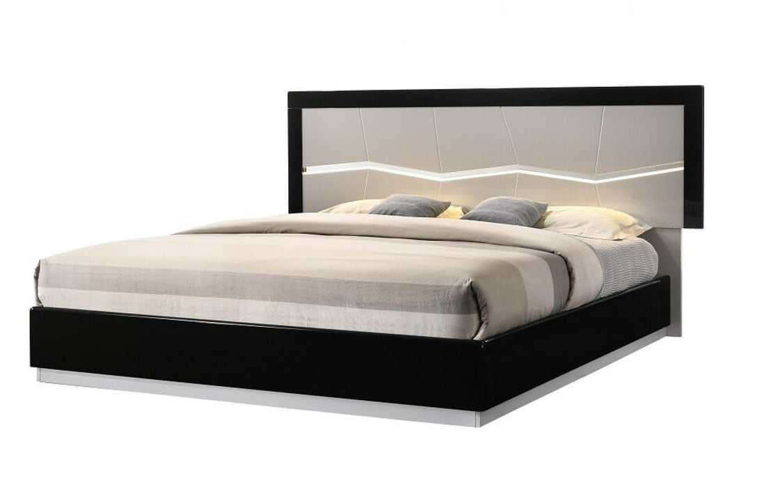 Turin Light Grey and Black Lacquer Platform Bedroom Set